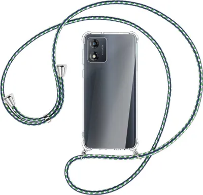 Produktbild von Handykette Backcover-Schutzhülle mit Band (Metall silberfarben) für Motorola Moto E13 (6.5'') - grün/blau/weiß