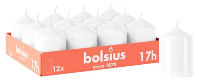 Produktbild von Bolsius Glatte Stumpenkerzen - Weiß - 12 Stück - 8 x 6 cm - Dekorative Haushaltk