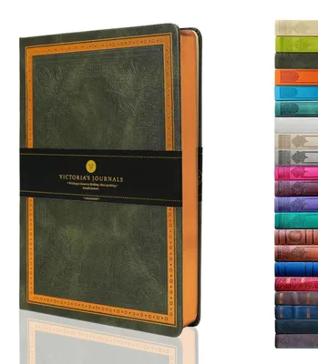 Obrázek produktu pro Zápisník s tvrdou vazbou, potah z umělé kůže, vintage styl, formát A5, olivově zelená barva, 320 stran, linkovaný