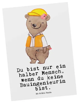 Produktbild von Mr. & Mrs. Panda Postkarte Bauingenieurin Herz - Weiß - Geschenk, Spruch, Ansichtskarte, Postkarten, Ansichtskarten, Lustig, Grußkarte, Studium, Fotokarte, Beruf