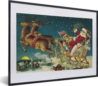 Produktbild von MuchoWow® MuchoWow® Gerahmtes Poster Weihnachten - Winter - Vintage 40x30 cm - Poster mit zchwarzem Bilderrahmen - Bilderrahmen - Poster im Rahmen
