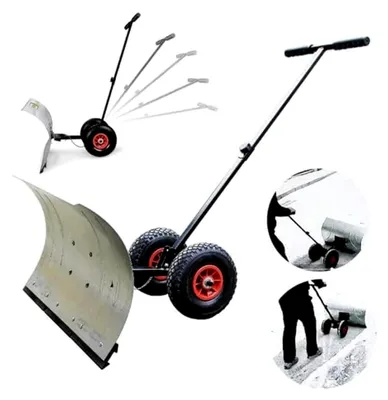 Produktbild von Schneeschaufel mit Rädern, robuste Metallkonstruktion für Einfahrt und Hauseingang, höhen- und neigungsverstellbar