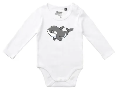 Produktbild von Huuraa Baby Body Orka Killerwal 62 White Baumwolle Fairtrade Langarmbody Geschenkidee