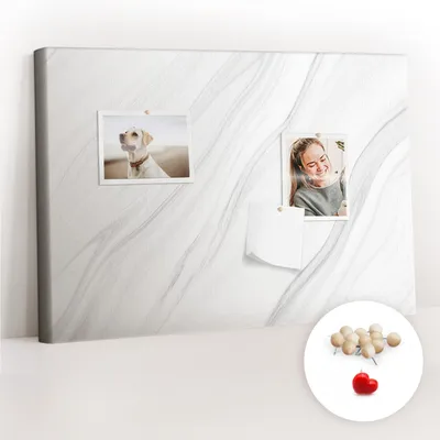 Obrázok produktu pre Korková tabuľa Tabuľa na poznámky Tabuľa na špendlíky - učebná pomôcka 60x40 cm - 100ks drevených kolíkov - Dekoratívny mramor