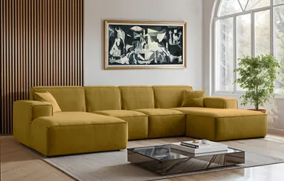 Image de Sofa U-Form Siena, Canapé d'angle en U, tissu Salvador Jaune