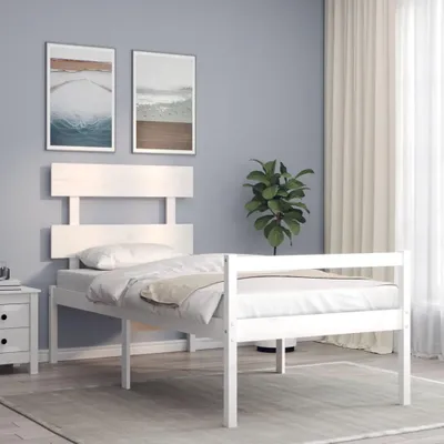 Produktbild von vidaXL Seniorenbett mit Kopfteil 90x200 cm Weiß Massivholz