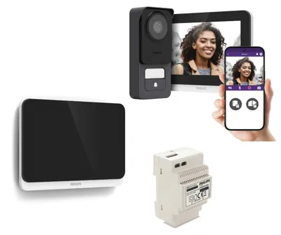Produktbild von Kabelgebundene Gegensprechanlage 3K Philips WelcomeEye Connect 3 mit zusätzlichem Bildschirm und Transformator