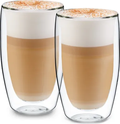 Produktbild von Glaswerk Latte Macchiato Gläser Doppelwandig, Gläser Set mit 2 Kaffeetassen, Cappuccino Tassen aus Glas, Doppelwandige Gläser, Isoliertes Trinkglas, Teegläser -30 bis 150°C, Cappuccino Gläser 450ml