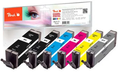 Produktbild von Peach 320523, Hohe (XL-) Ausbeute, Schwarz, Cyan, Grau, Magenta, Gelb, 22 ml, 11 ml, 6 Stück(e), Multipack