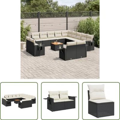 Produktbild von The Living Store 14-tlg. Garten-Sofagarnitur mit Kissen Schwarz Poly Rattan