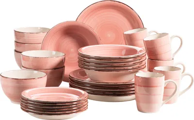 Produktbild von Mäser 931615 Kombiservice Lumaca für 6 Personen, Steingut, rosa (1 Set, 30-teilig)