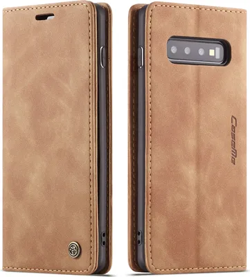 Produktbild von Galaxy S10 Hülle, LaimTop Retro Kunstledertasche TPU Innere, Kartenfächer, Magnetverschluss, Klapphülle mit Standfunktion Schutzhülle für Samsung Galaxy S10 Braun