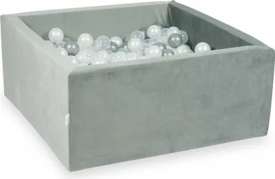 Produktbild von Bällebad 90x90x40 samtgrau – Mit 400 Bällen / transparent, perlmutt, silber