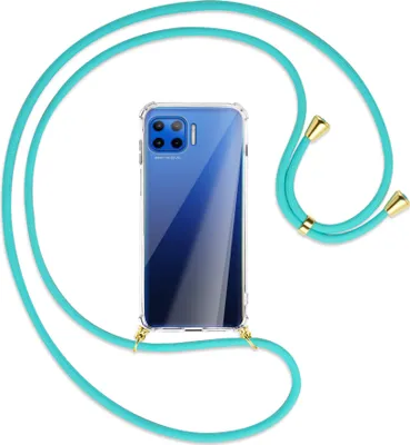 Produktbild von Handykette Backcover-Schutzhülle mit Band (Metall goldfarben) für Motorola Moto G 5G Plus - türkis