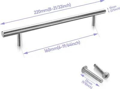 Image de Yakimz 10X Poignée de meuble Poignée de porte Poignée d'armoire Poignée de cuisine Poignées en acier inoxydable 220x160 Ø10MM