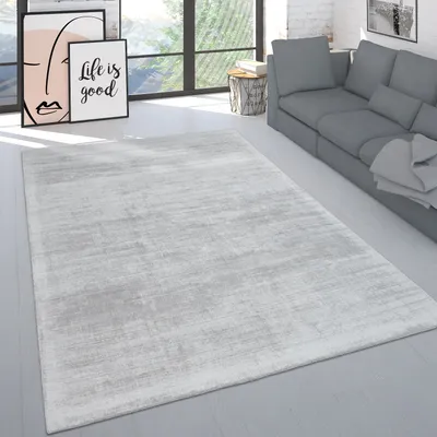 Produktbild von Teppich Wohnzimmer Kurzflor Einfarbig Schlichtes Muster Handgefertigt Creme Grau Grösse 240x340 cm