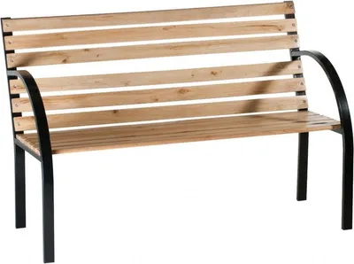 Produktbild von Große 123cm Holz Gartenbank Holzbank Sitzbank Parkbank Stahlrahmen Gartenmöbel