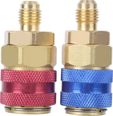 Zdjęcie produktu dla Szybkozłącze klimatyzacji - wtyczka - adapter mosiężny do R134A, strona czerwona niebieska