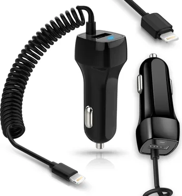 Produktbild von Ladekabel für Apple iPhone SE 2016 2020 2022 Auto KFZ Ladegerät Lightning Kabel, Farbe:Schwarz