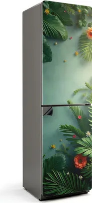 Zdjęcie produktu dla Tropikalne liście i kwiaty - Magnetyczna osłona na lodówkę - Magnetyczna folia dekoracyjna do kuchni - dekoracja z magnesem na lodówkę - samoprzylepna tablica magnetyczna - folia magnetyczna na drzwi lodówki - 60x205 cm