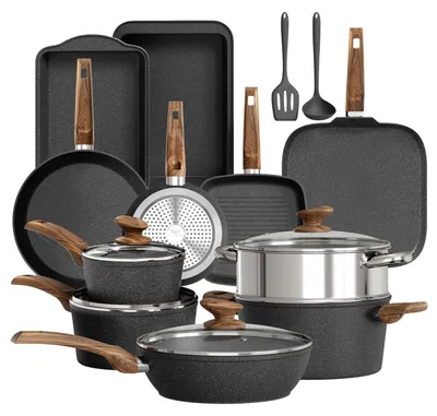 17-tlg. Kochtopf-Set, Granit-Antihaft, Induktion, Glasdeckel