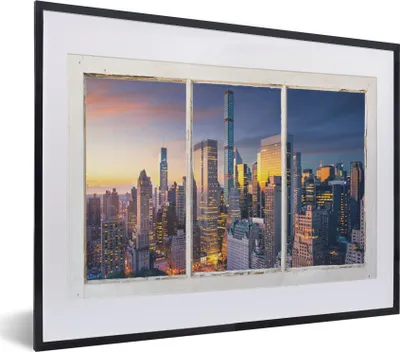 Produktbild von MuchoWow® Gerahmtes Poster New York - Aussicht - Skyline 40x30 cm - Poster mit Schwarzem Bilderrahmen Wandposter Rahmen Foto Bilder - Bilderrahmen - Poster im Rahmen