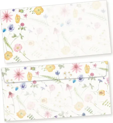 Produktbild von Flora-Bianca Briefumschläge 50 Stück DIN lang Umschläge Blumen floral selbstklebend ohne Fenster