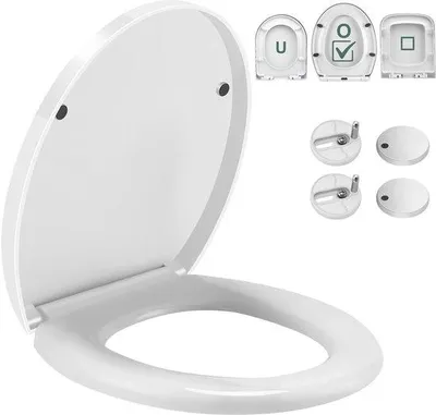 Immagine prodotto di Coperchio per WC ovale con chiusura ammortizzata, antibatterico, in resina termoplastica, con cerniere regolabili
