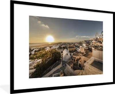 Produktbild von MuchoWow® Gerahmtes Poster Sonnenuntergang über Pyrgos Santorini 90x60 cm - Poster mit Schwarzem Bilderrahmen Wandposter Rahmen Foto Bilder - Wanddekoration - Fotos