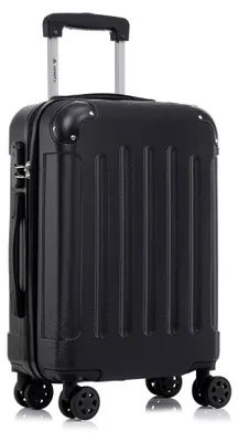 Produktbild von Koffer Suitcase M Schwarz, Trolley Reisekoffer, Rollkoffer Handgepäck, Kabinenkoffer mit 4 Rollen 360°, Hartschalenreisekoffer, Zahlenschloss, Weicher Gummigriff