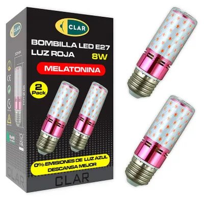 Immagine prodotto di Lampadina rossa alla melatonina E27, luce rossa senza blu per un sonno migliore - Clar Iluminación