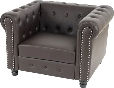 Obrázok produktu pre kreslo lounge kreslo relax kreslo Chesterfield Imitácia kože ~ okrúhle nohy, hnedá