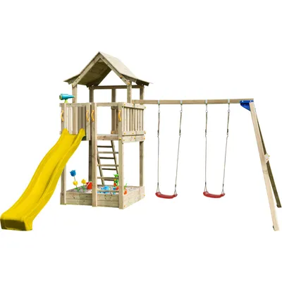 Produktbild von Spielturmking Spielturm PAGODA mit Rutsche + Doppelschaukel - Gelb 1,50 m DH459