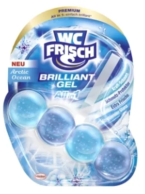 A product package for WC Frisch Brilliant Gel in Arctic Ocean scent.
