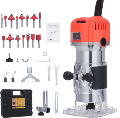 Produktbild von 800W Elektrische Oberfräse Holzfräse, 6-Gang, 30.000 U/min, variable Geschwindigkeit, mit 15-teiligem Fraeser-Set, 220V EU-Stecker