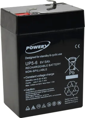 Produktbild von Powery Blei-Gel Akku für Lampe Johnlite Staubsauger Halogen Lampe 6V 5Ah (ersetzt auch 4Ah 4,5Ah)