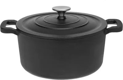 Produktbild von JUNG Maku Gusseisen Topf Induktion 5,2 L, rund 25cm, schwarz, Bräter mit Deckel Backofengeeignet, Schmortopf