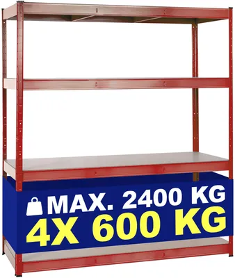 Produktbild von CLP Schwerlastregal 160 x 60 x 180 cm Metallregal mit 4 MDF-Platten bis je 600 kg rot