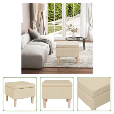 Produktbild von The Living Store Hocker mit Holzbeinen Creme Stoff