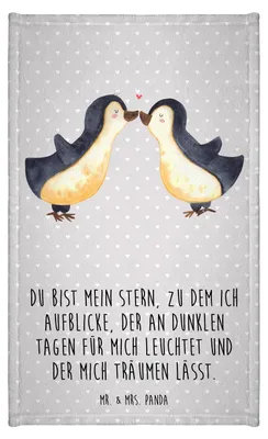 Produktbild von Mr. & Mrs. Panda Handtuch Pinguin Liebe - Grau Pastell - Geschenk, Freundin, Verlobung, Liebesspruch, Vertraut, Gästetuch, Geschenkidee, Gästehandtuch Bunt, Hochzeitstag