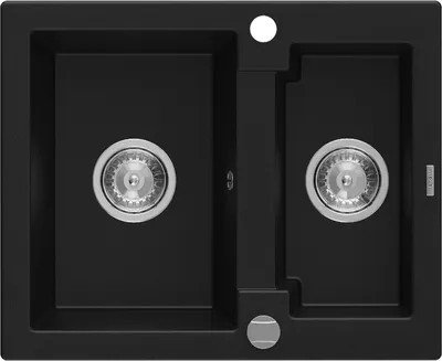 Produktbild von Mexen Carlos 1,5-Becken-Granitspüle 582 x 475 mm, Schwarz, Siphon chrom - 6518581500-77