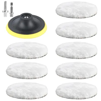 Produktbild von Pack von 8 Polieraufsätzen für Winkelschleifer, 100 mm Velcro, Lammfellhaube, Polierschwamm, zum Polieren