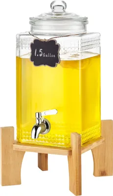 Produktbild von Getränkespender, 1,5 Gallonen Getränkespender für Partys, Saftspender aus Glas mit Ständer, Zapfhahn aus Edelstahl, Eistee-Limonadensaft-Wasserspender, für Restaurants, Hotels, Partys