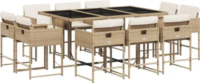 Produktbild von 11-tlg. Garten-Essgruppe mit Kissen Beige Poly Rattan
