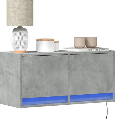 Image de Maison Exclusive - Meuble TV avec éclairage LED Gris béton 80x31x38 cm
