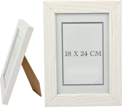 Image de Cadre photo en bois, 18x24 cm - Cadre photo blanc avec vitre - Peut être posé ou accroché - Design moderne