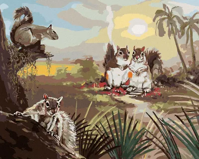 Produktbild von Zuty - Malen nach Zahlen - EICHHÖRNCHEN UND SONNENUNTERGANG (D. RUSTY RUST), 40x50 cm, ohne Keilrahmen