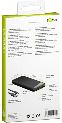 Produktbild von Goobay 53935, 10000 mAh, Lithium Polymer (LiPo), 3,7 V, Schwarz