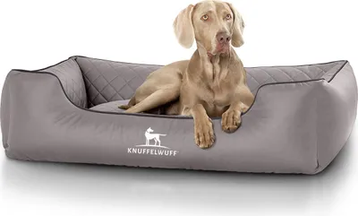 Produktbild von Knuffelwuff Orthopädisches Hundebett Madison aus laser-gestepptem Kunstleder XXL 120 x 85cm Grau
