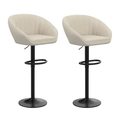 Produktbild von Barhocker 2er-Set Barstuhl aus Leinen Tresenstuhl Küchenhocker Drehhocker mit Rücklehne Beige